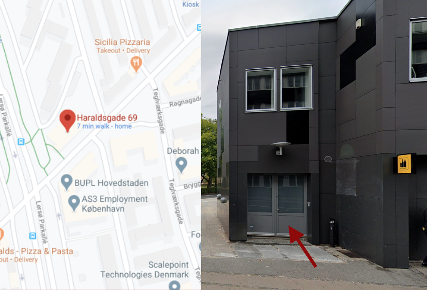 Haraldsgade 69 på Google Maps og indgang